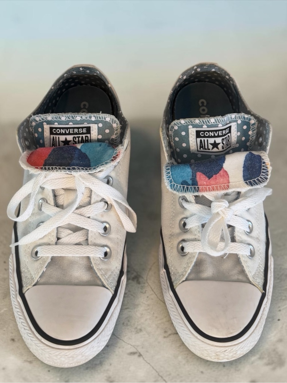 Converse Chuck Taylor All Star Double Tongue White Polka Dot Low Top - Women’s 8 - Picture 7 of 12